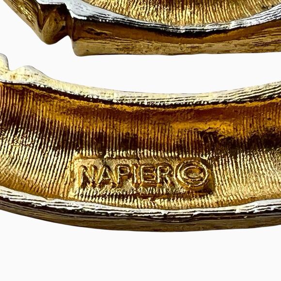 Napier Bamboo Door Knocker Necklace Earrings Set Brushed Gold Tone Signed - Picture 8 of 16